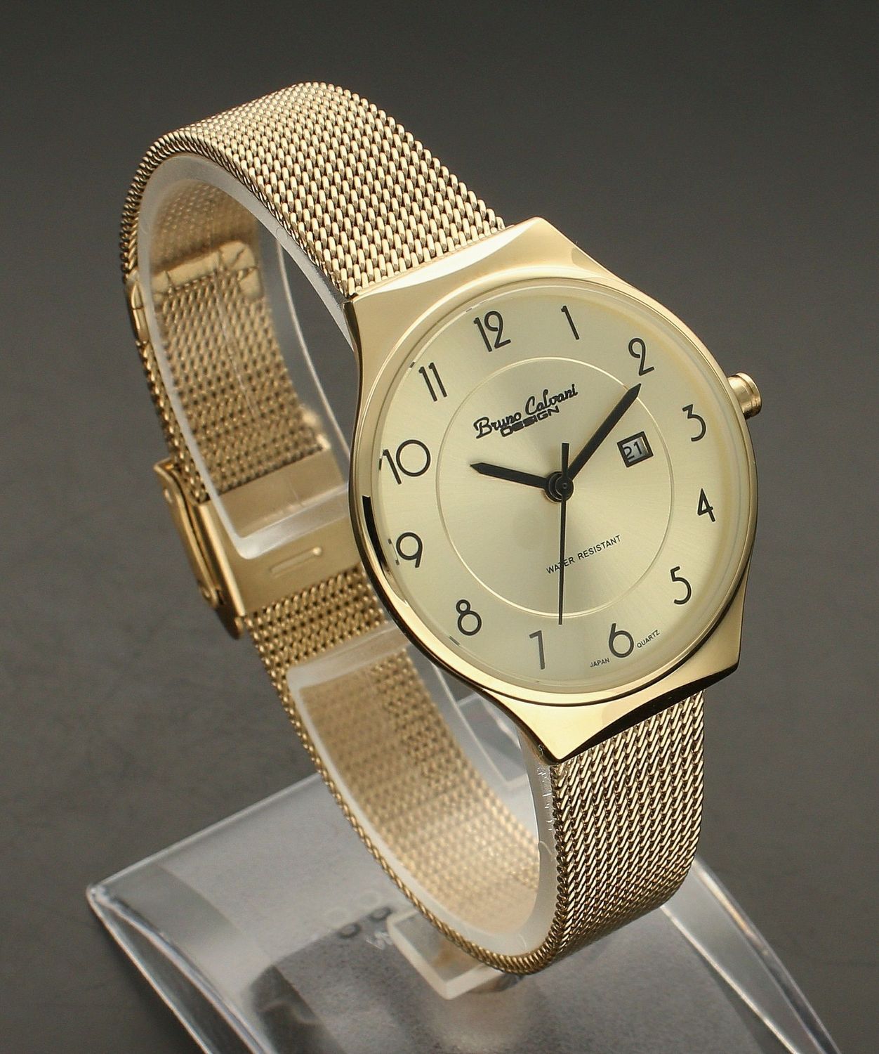 Zegarek damski na złotej bransolecie Bruno Calvani BC3125 GOLD. Mechanizm japoński mieści się w okrągłej, pozłacanej, wytrzymałej kopercie pokrytej złotem. Koperta wykonana z ALLOY’u, czyli bardzo popularnego stopu metali na (3).jpg